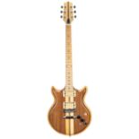 Interesting solid body electric guitar of through neck design; Finish: walnut and maple, various