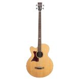 Tanglewood TW155A left-handed electro-acoustic bass guitar, ser. no. YU14xxxxx4; Back and sides: