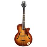 1950s Besson Aristone archtop guitar; Finish: sunburst, lacquer checking, buckle rash and other