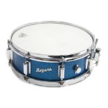 1960s Rogers Powertone 14" snare drum; Finish: blue sparkle; Serial no.: 8178