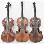 Three interesting old full size violins in need of restoration (3)