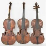 Three interesting old full size violins in need of restoration (3)