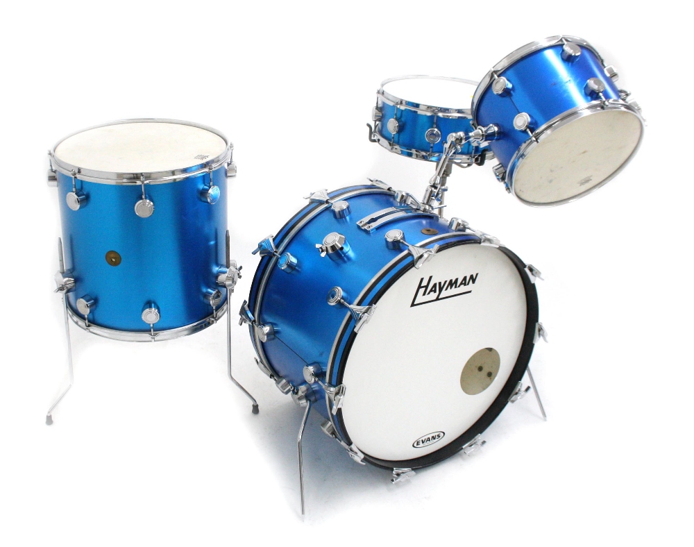 Hayman piece drum kit, electric blue finish, comprising 22" kick drum, 13" rack tom, 16" floor tom