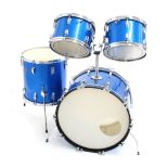 1965 Ludwig Hollywood drum kit, blue sparkle finish, comprising 22" kick drum, two 12" rack toms and