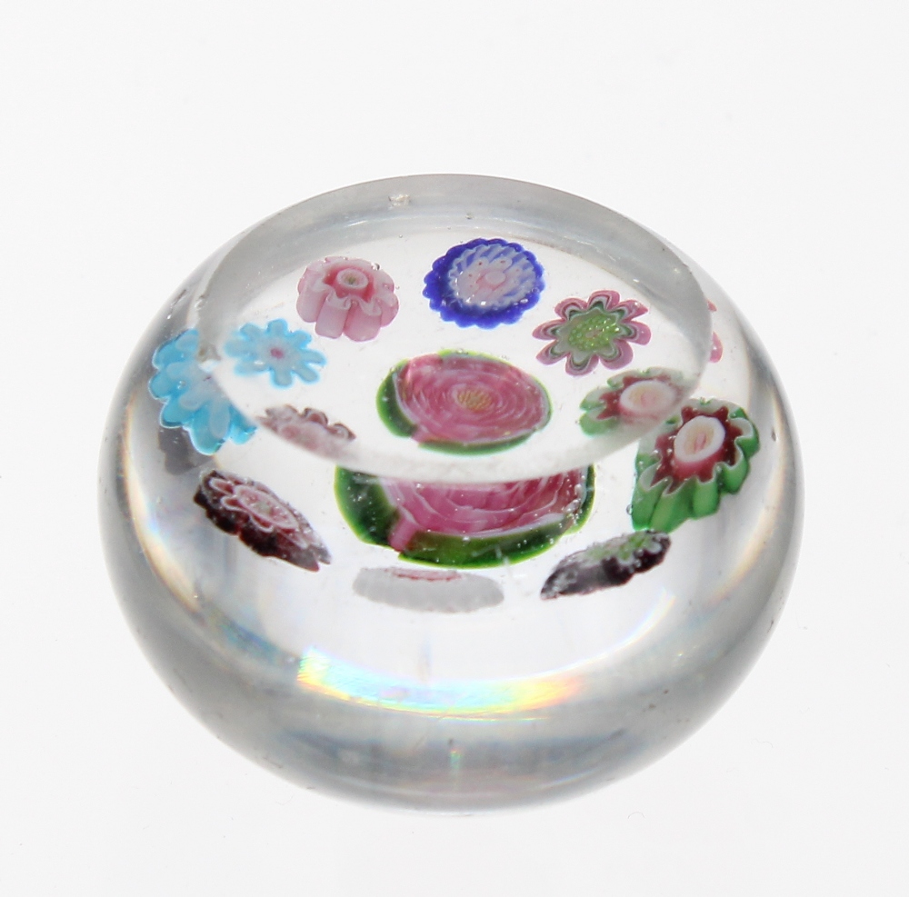 Miniature glass and millefiori paperweight probably Clichy, with multicoloured short canes around - Image 3 of 3