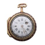 Attractive French 18ct enamel and diamond verge repeating pair cased pocket watch, the fusee