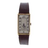 Art Deco 18ct rectangular curved gentleman's wristwatch, import hallmarks London 1931, rectangular