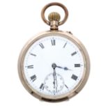 Gold plated lever pocket watch, three-quarter plate movement with compensated balance and regulator,