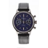 Nicolet chronograph stainless steel gentleman's wristwatch, circular blue dial signed 'Nicolet