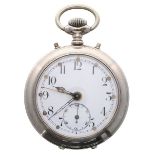 Junghans chrome cased alarm pocket watch, the white dial with Arabic numerals, minute track with dot