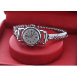 Omega Ladymatic stainless steel wristwatch, silvered dial with Arabic 12 and 6, baton markers with