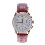 Chronographe Suisse 18ct gentleman's wristwatch, circa 1950s, silvered dial with chronograph
