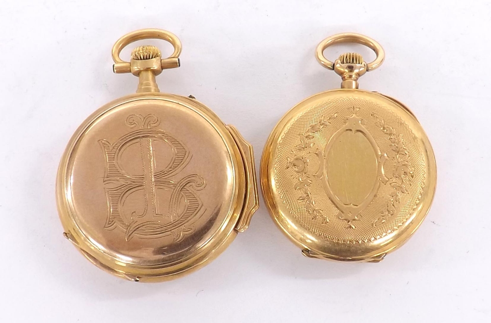 Two 18ct bar cylinder fob watches, 42.6gm (2) - Image 2 of 3