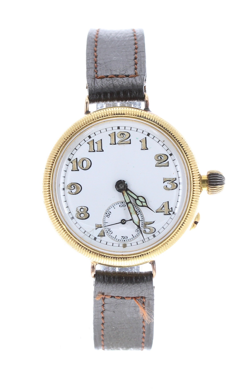 Baume & Co. 18ct Borgel wire-lug officers wristwatch, import hallmarks for London 1925, white enamel