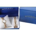 Rotary Monaco gold plated lady's watch and bracelet set, ref. 10194, circular mother of pearl dial