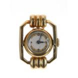 18ct reverso gold brooch/watch, silvered dial with Arabic quarter numerals, case ref. DTE 19386,