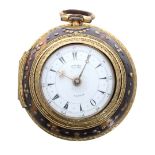 Edward Prior, London 19th century gilt metal and tortoiseshell triple cased verge pocket watch for