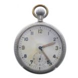 British Military Army issue nickel cased lever pocket watch, 15 jewel movement with compensated