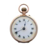 9ct cylinder engraved fob watch, import hallmarks London 1911, the gilt frosted bar cylinder