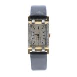 Art Deco 18ct bicolour rectangular gentleman's wristwatch, import hallmarks for Glasgow 1930,