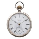 S. Smith & Son ''The Strand Watch'' lever silver pocket watch, Birmingham 1884, the three-quarter