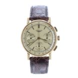 Longines 18ct chronograph gentleman's wristwatch, ref. 3614, circa 1960s, gilded dial with baton