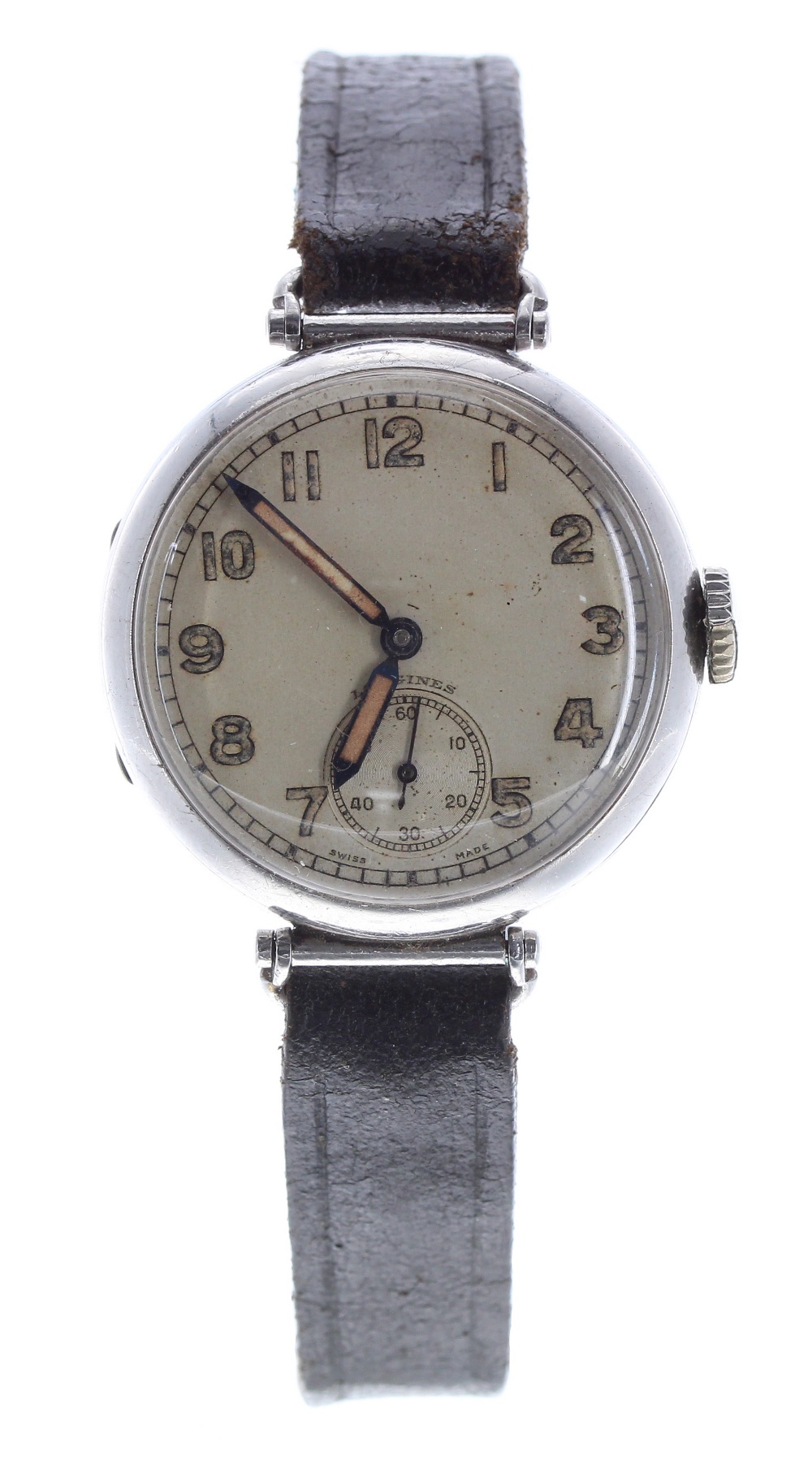 Longines mid-size stainless steel gentleman's wristwatch, circa 1939, circular silvered dial with