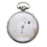 Continental early 19th century silver verge pocket watch, the gilt fusee movement with pierced