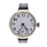 WWI oversized nickel cased wire-lug gentleman's wristwatch, circular white enamel dial with Arabic