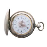 Turkish market engine turned lever hunter pocket watch, engraved three quarter plate movement with