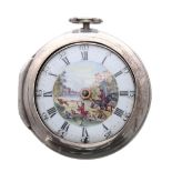 English 18th century silver fusee verge pair cased pocket watch, London, the movement signed Jas