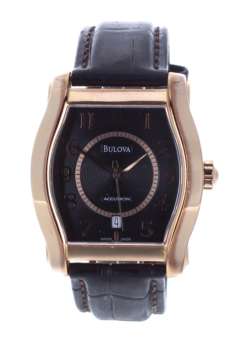 Bulova Accutron automatic rectangular gold plated gentleman's wristwatch, ref. C976850, black dial