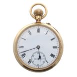 Goldsmiths & Silversmiths Company 18ct lever pocket watch, London 1908, signed three quarter plate