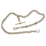 9ct curb link watch Albert chain, with two swivel clasps and a T-bar, 36.6gm, 16" long