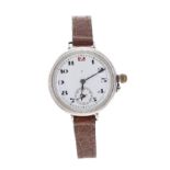 Longines silver (0.925) wire-lug officers trench watch, import hallmarks London 1924, white enamel