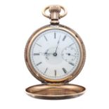 Elgin gold plated lever hunter pocket watch, circa 1890, serial no. no. 4028707, the gilt frosted