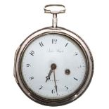 Large white metal verge pocket watch, the fusee movement signed John Ward, Fore Street, London,