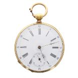 Continental 18ct lever engine turned pocket watch, bar movement with compensated balance and