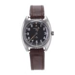 Hamilton British Military issue stainless steel gentleman's wristwatch, circular black dial with