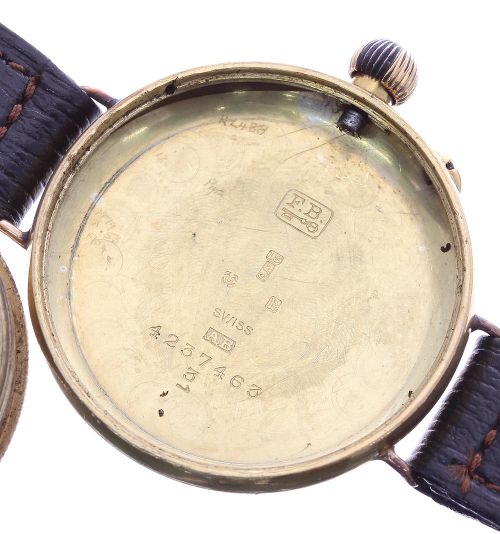 Baume & Co. 18ct Borgel wire-lug officers wristwatch, import hallmarks for London 1925, white enamel - Image 4 of 4