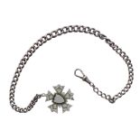 Silver graduated curb watch Albert chain with medallion, 33.0gm, 13.75'' approx