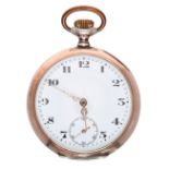 Continental silver (0.800) lever pocket watch, gilt frosted movement with compensated balance and