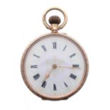 Attractive 9ct cylinder engraved fob watch, import hallmarks London 1908, gilt frosted bar