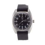 MWC Military stainless steel gentleman's wristwatch, circular black dial with Arabic numerals,