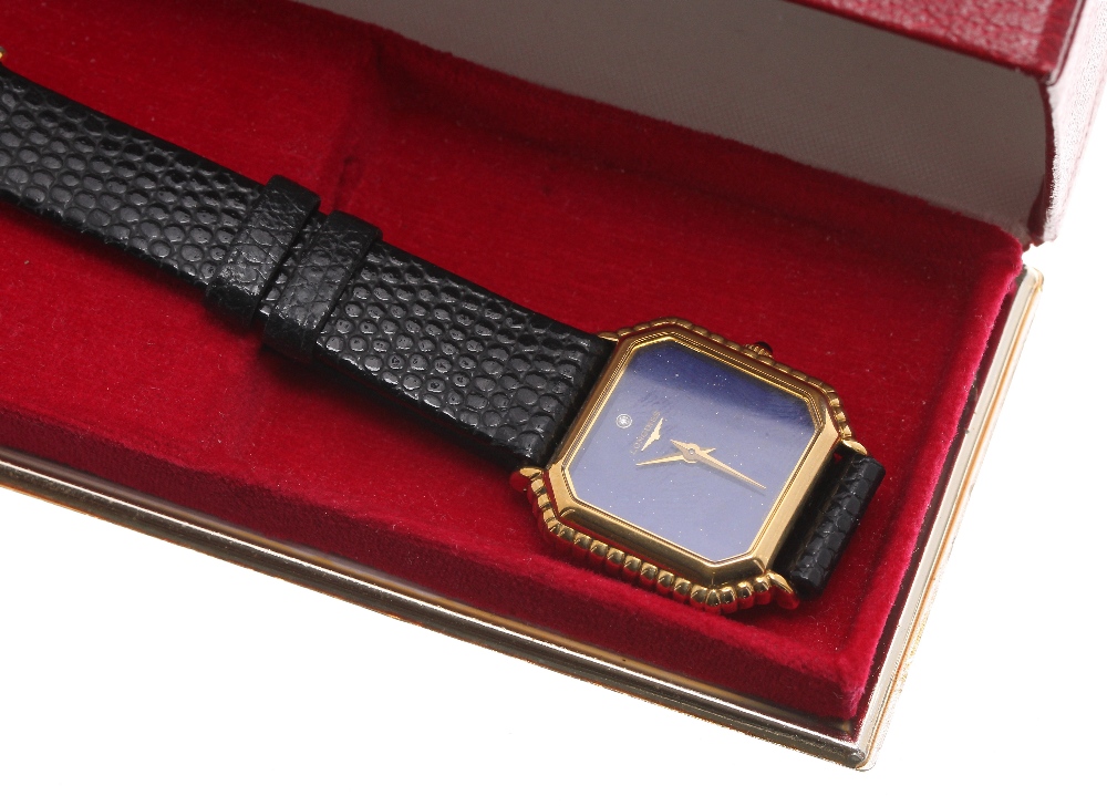 Longines 9ct octagonal cased lady's wristwatch, circa 1980s, lapis lazuli dial with single diamond - Image 2 of 4