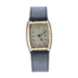 1920s 18ct bicolour gold tonneau gentleman's wristwatch, import hallmarks or London 1928, the