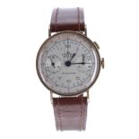 Unver Election WWII gold plated single push button chronograph wristwatch, circular silvered dial