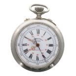 J. Rosskopf Patent centre second chronograph nickel cased lever pocket watch