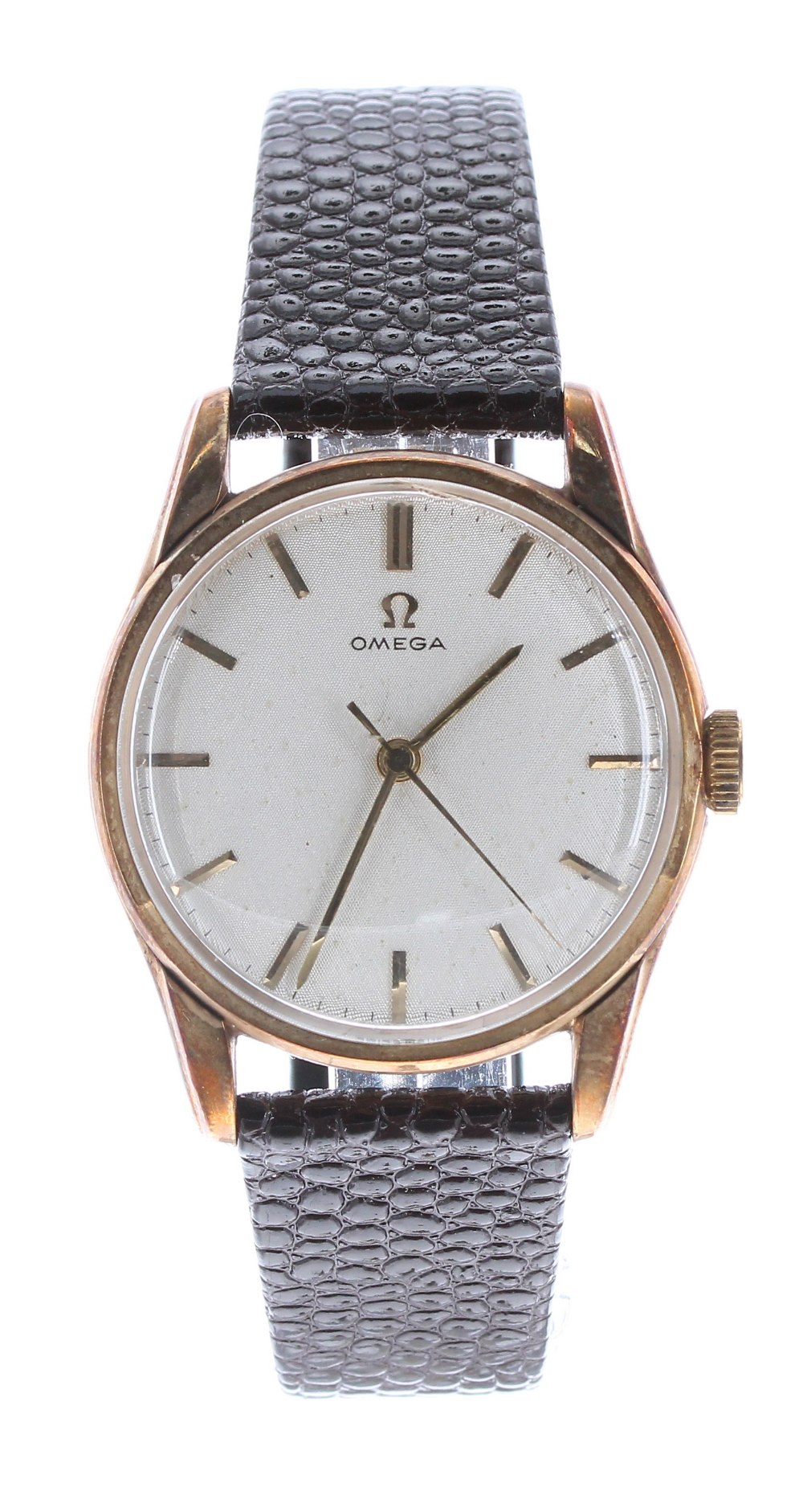 Omega 9ct gentleman's wristwatch, ref. 1315405 , circa 1964, serial no. 21085269, silvered linen