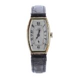 Omega 14k tonneau gentleman's wristwatch, circa 1935, case no. 34082, serial no. 8418xxx, signed